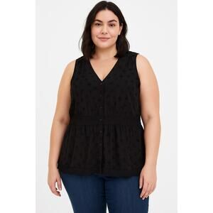 Torrid Women’s‎ Black Sleeveless Button Front Blouse Sheer Star Pattern Size 3X